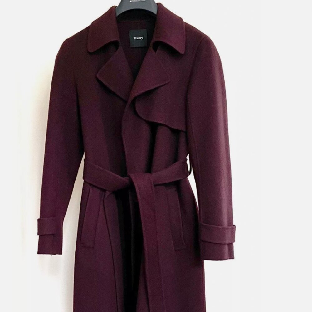 Theory Wool-Cashmere Oaklane Double Face Winsome Trench Coat - S